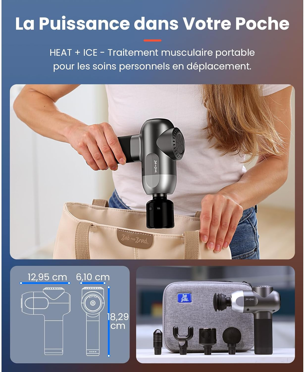 Pistolet De Massage Avec Thérapie Par Le Chaud Et Le Froid, Bob and Brad C2 Pro Masseur De Tissus Profonds Avec Chaleur,Pour Le Gymnase, La Maison, La Récupération, Le Soulagement De La Douleur