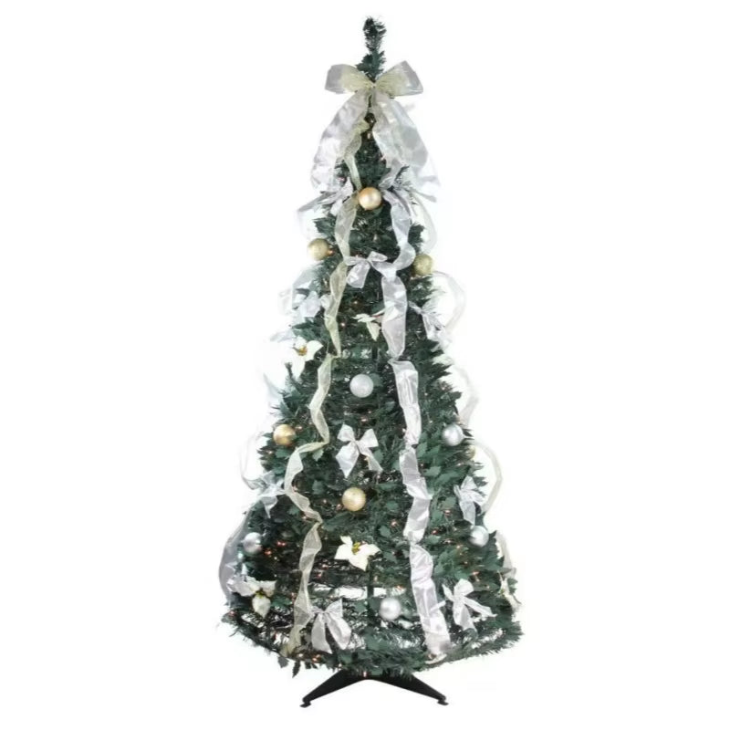 New120-210Cm Foldable Christmas Tree Pre-Decorated Christmas Tree Pop-Up Festive Decoration Home Decor Portable Christmas Tree