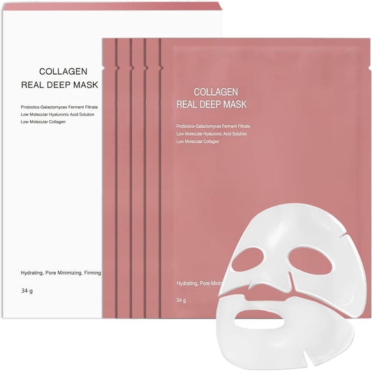 5 Pièces Bio Collagen Mask, Masque Collagene Visage, Bio Collagen Real Deep Mask, Masque Bio Collagene Hydratant Visage De Nuit Au Pore Minimizing Antirides (A)